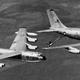 A Boeing B-52D Stratofortress fuels up from a KC-135 during the Cold War